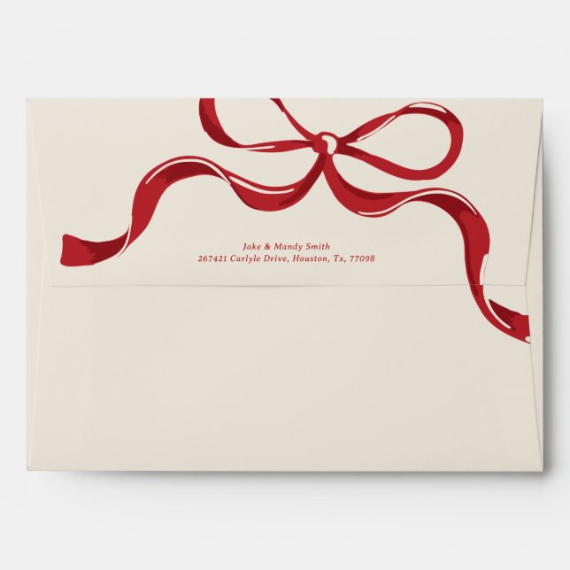 Modern Holiday Big Red Bow Christmas Cream Envelope (Back (Top Flap))