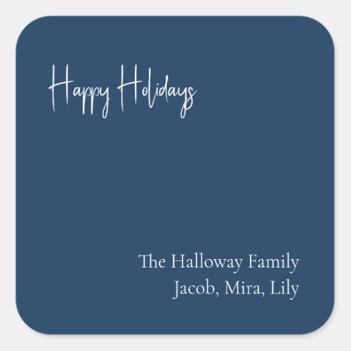 Modern Holiday  Blue Square Family Gift Sticker
