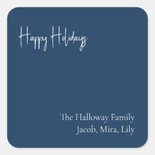 Modern Holiday Blue Square Family Gift Sticker