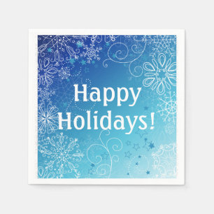 Modern Holiday Blue & White Snowflakes Napkins