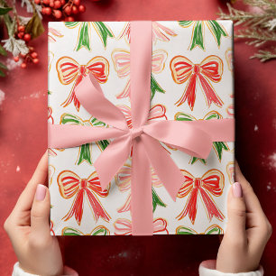 Modern Holiday Bows Red Green Pink Christmas Wrapping Paper