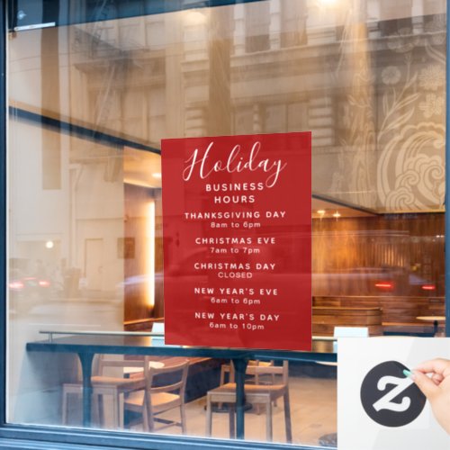 Modern Holiday Business Store Hours Custom Window Cling
