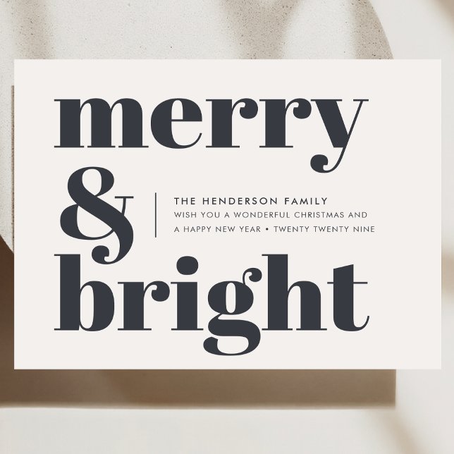 Modern Holiday Card | Merry & Bright Christmas (Stylish, festive, and fully customizable - create your monochrome typography holiday card today)