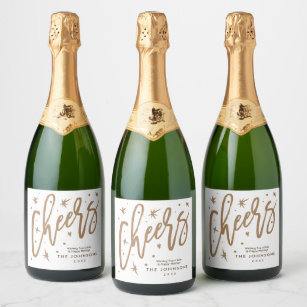 Modern Holiday Cheers   Neighbor Client Gift and Sparkling Wine Label