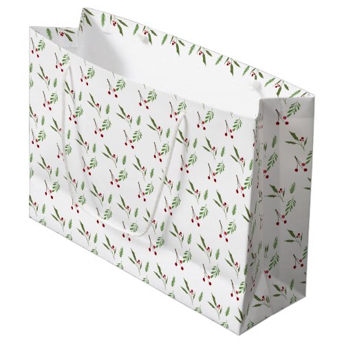 Modern Holiday Christmas Greenery Botanical Berry Large Gift Bag