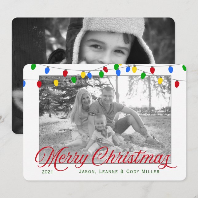 Modern Holiday Christmas Lights | 2 Photo Card (Front/Back)