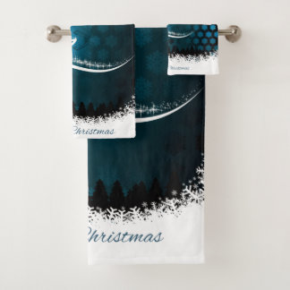 Modern Holiday Christmas Tree & Light Pattern Bath Towel Set