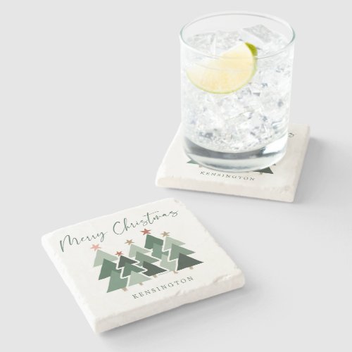 Modern Holiday Christmas Trees Stone Coaster