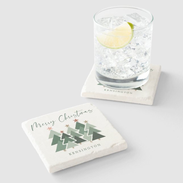 Modern Holiday Christmas Trees Stone Coaster (Side)