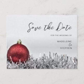Modern holiday Christmas wedding save the date Postcard