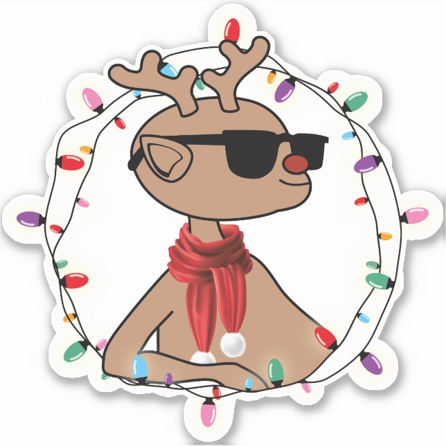 Modern Holiday Cool Reindeer Christmas Sticker (Front)
