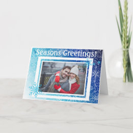 Modern Holiday Custom Photo Blue &White Snowflakes