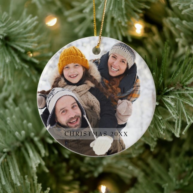 Modern Holiday Family Photo Snowflakes Ceramic Ornament (Tree)