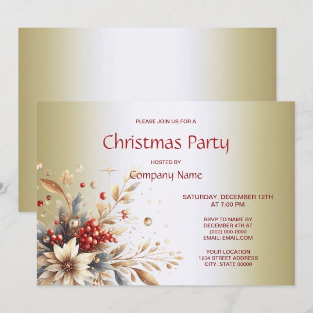 Modern Holiday Flowers Christmas Party Invitation (Front/Back)