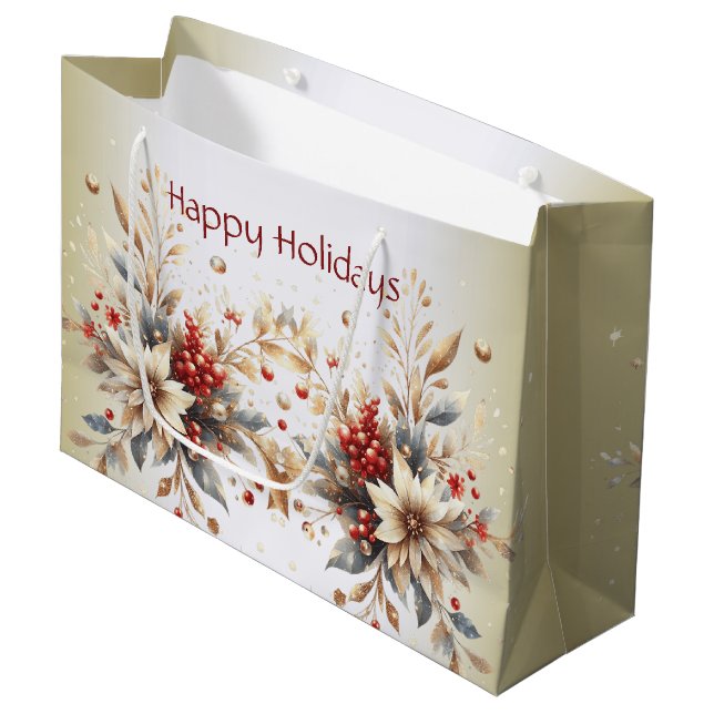 Modern Holiday Flowers Gift Bag (Front Angled)