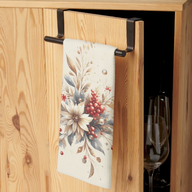 Modern Holiday Flowers Kitchen Towel (Thirds Fold)