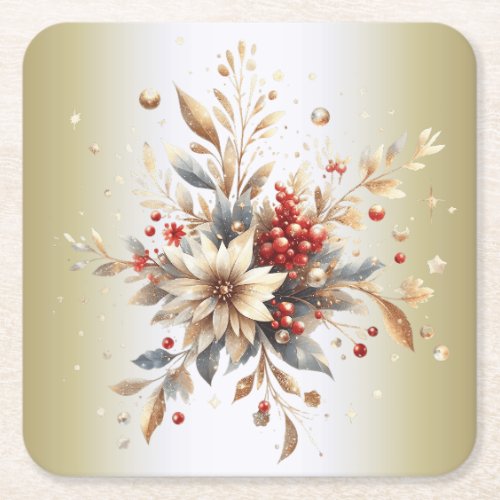 Modern Holiday Flowers Paper Coaster