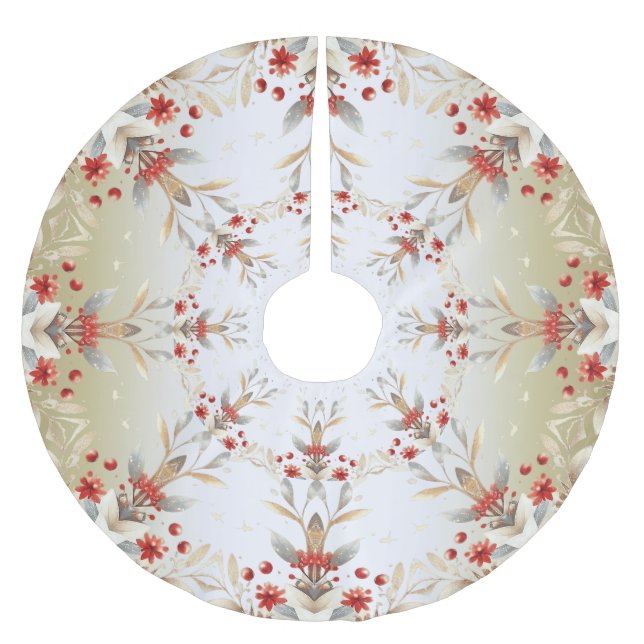 Modern Holiday Flowers Tree Skirt (Front)