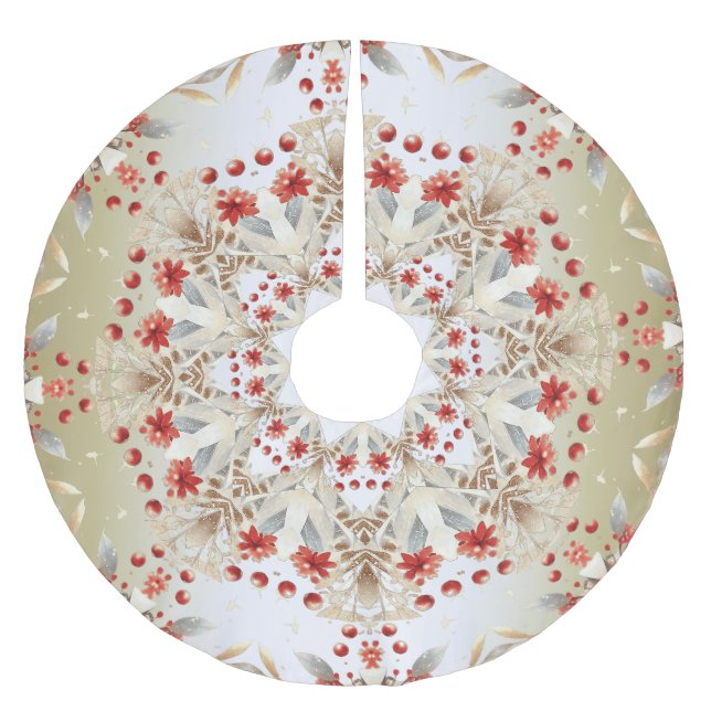 Modern Holiday Flowers Tree Skirt (Front)