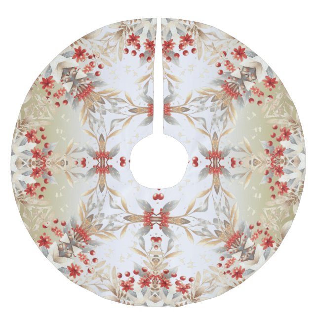 Modern Holiday Flowers Tree Skirt (Front)