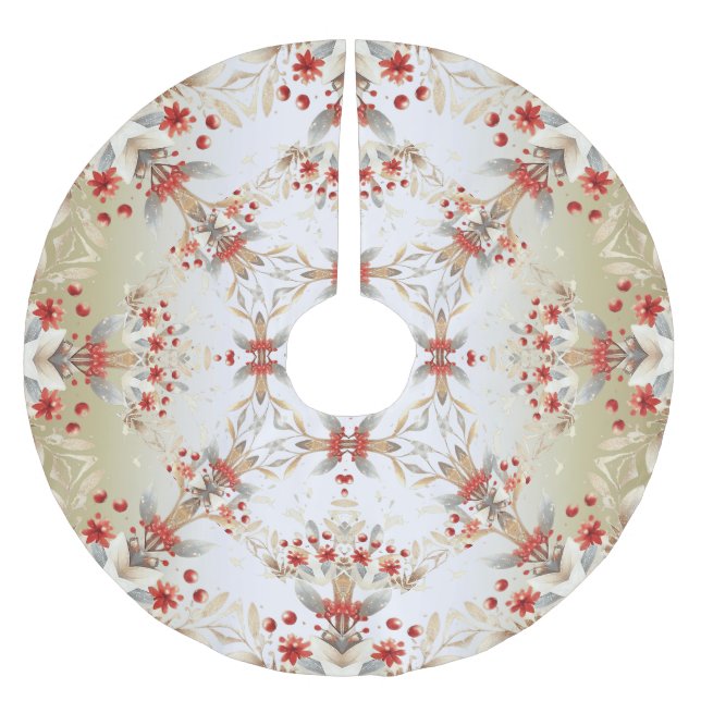 Modern Holiday Flowers Tree Skirt (Front)