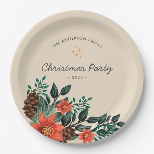 Modern Holiday Foliage Greenery Christmas Party Paper Plates