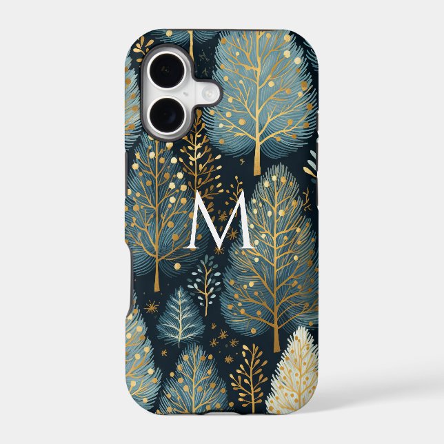 Modern Holiday Forest Monogram Christmas Case-Mate iPhone Case (Back)