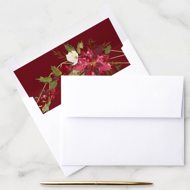 Modern Holiday Geometric Floral Wreath Envelope Liner (Desk)