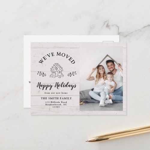 Modern Holiday Gingerbread House Photo Moving Announcement Postcard