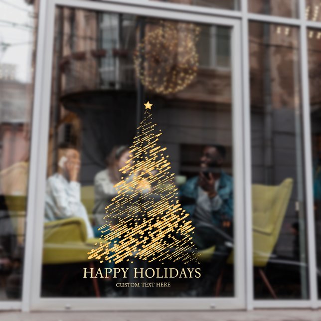 Modern Holiday Gold Christmas Tree  Window Cling (Modern Holiday Gold Christmas Tree Retail Shop Storefront Window Cling)