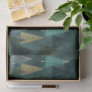 Modern Holiday Green & Gold Trees Tissue Paper