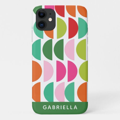 Modern Holiday Green Pink Geometric Personalized iPhone 11 Case