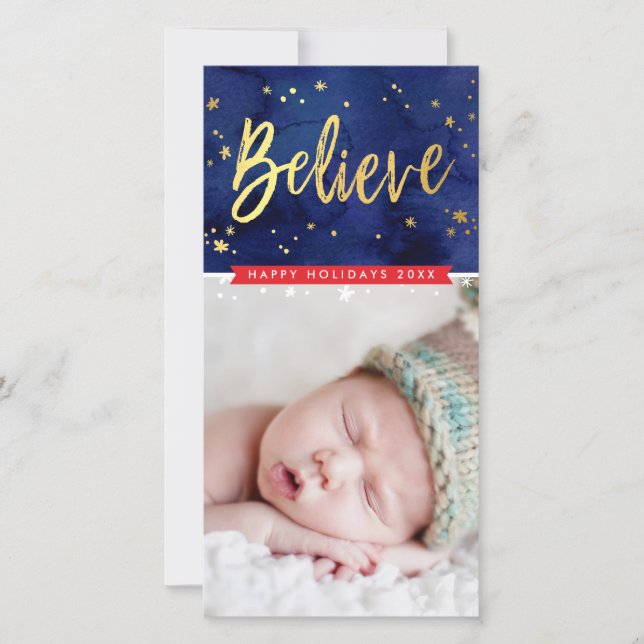 MODERN HOLIDAY GREETING believe gold script type (Front)