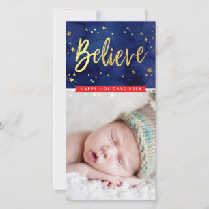 MODERN HOLIDAY GREETING believe gold script type