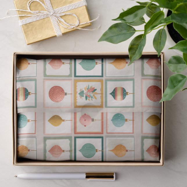 Modern Holiday Grid with Ornaments Tissue Paper (Gift)