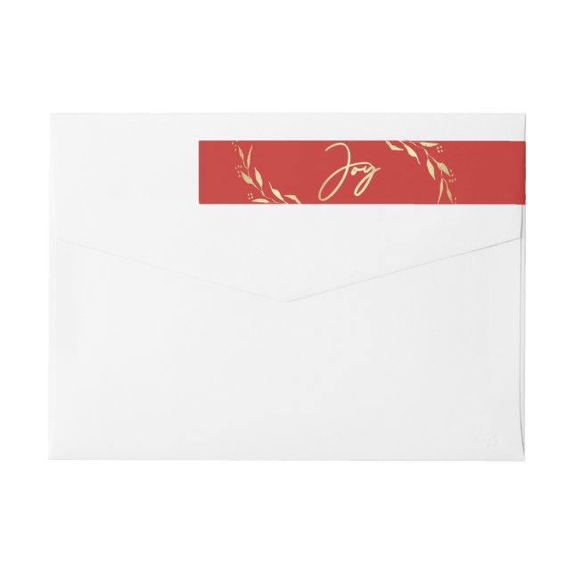 Modern Holiday Joy Faux Gold Red Botanical Wrap Around Label (Back)