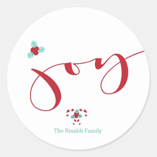 Modern Holiday Joy Red Holly Berries Classic Round Sticker