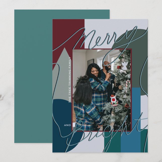 Modern Holiday Merry Bright Blues Photo Geo (Front/Back)