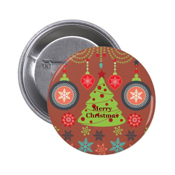 Modern Holiday Merry Christmas Tree Snowflakes Buttons