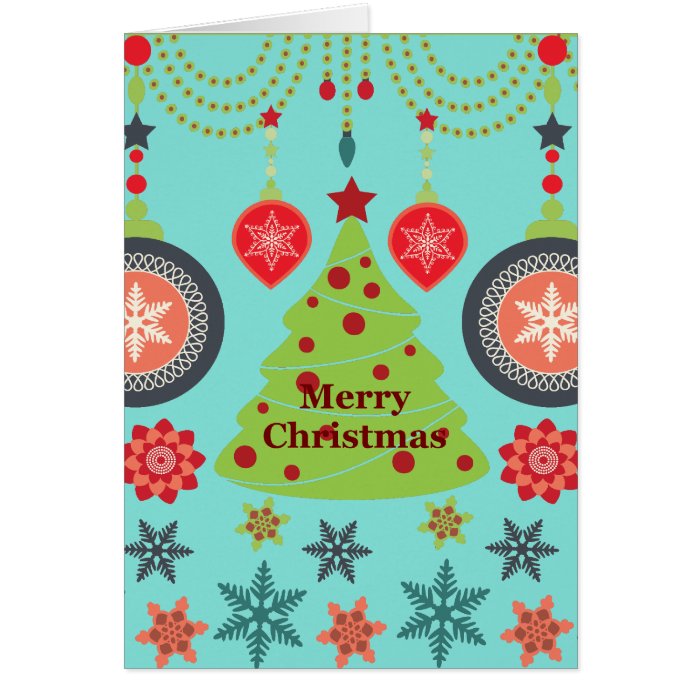 Modern Holiday Merry Christmas Tree Snowflakes Greeting Card