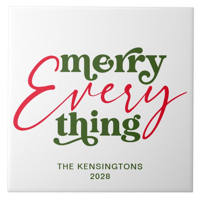 Modern Holiday Minimalist Merry Everything Ceramic Tile (Front)