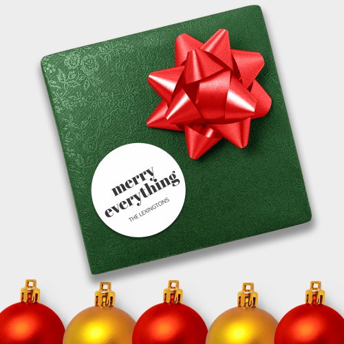 Modern Holiday Minimalist Merry Everything Classic Round Sticker