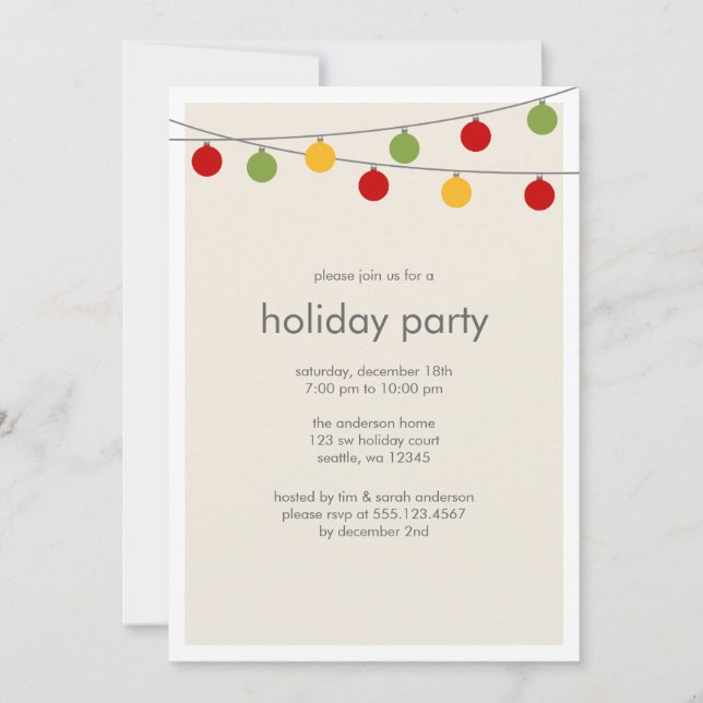 Modern Holiday Ornaments Dinner Party Invitation (Front)