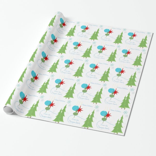 Modern Holiday Personalized Wrapping Paper (Unrolled)