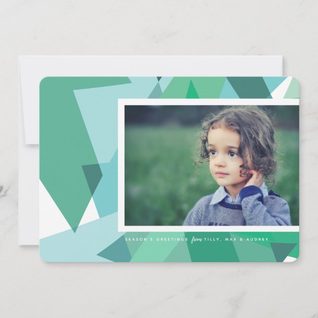 Modern Holiday Photo Card in Green and Blue (Front)