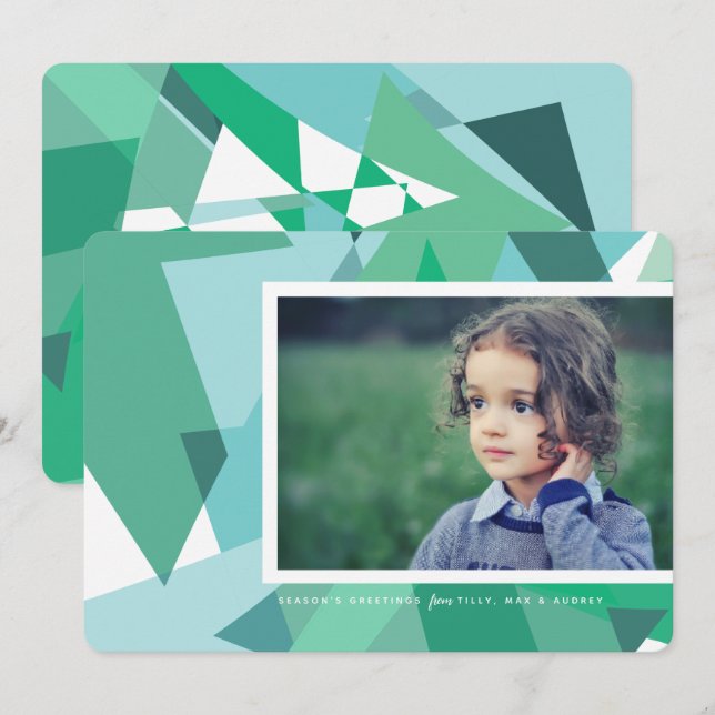 Modern Holiday Photo Card in Green and Blue (Front/Back)