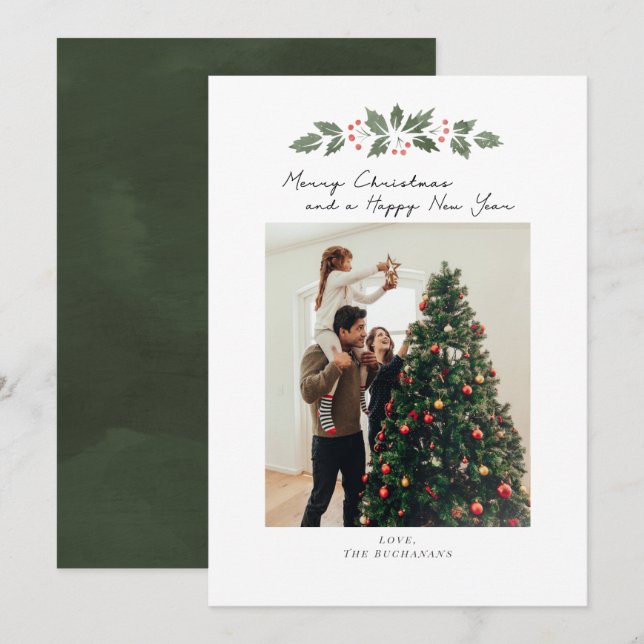 Modern Holiday Photo Christmas Botanical (Front/Back)