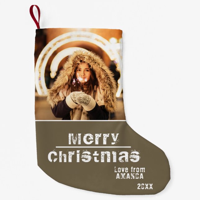 Modern Holiday Photo Christmas Small Christmas Stocking (Front)