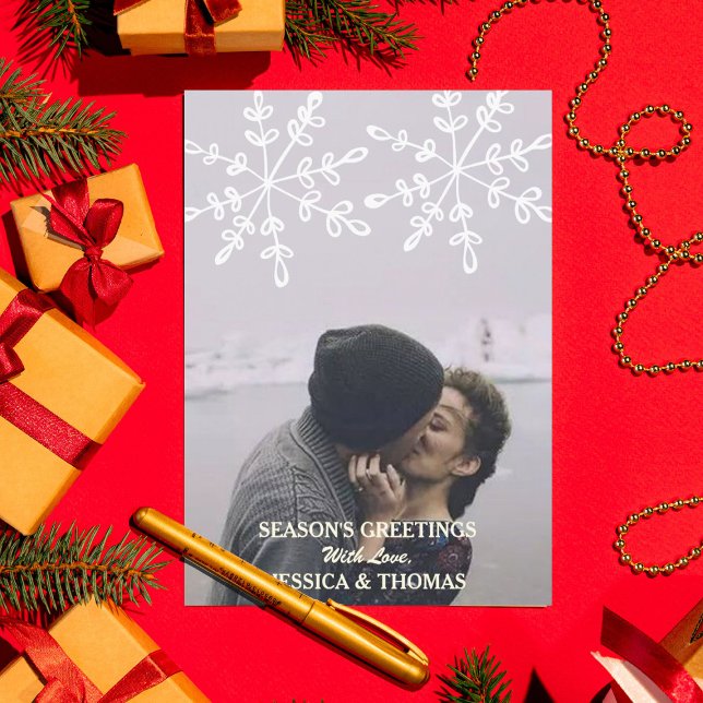 Modern Holiday Photo Snowflakes Christmas Card (Creator Uploaded)