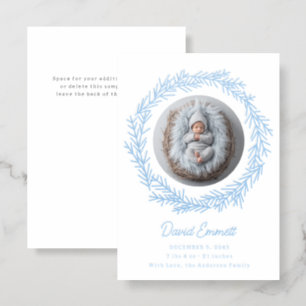 Modern Holiday Pine Wreath New Baby Birth Letterpress Photo Cards